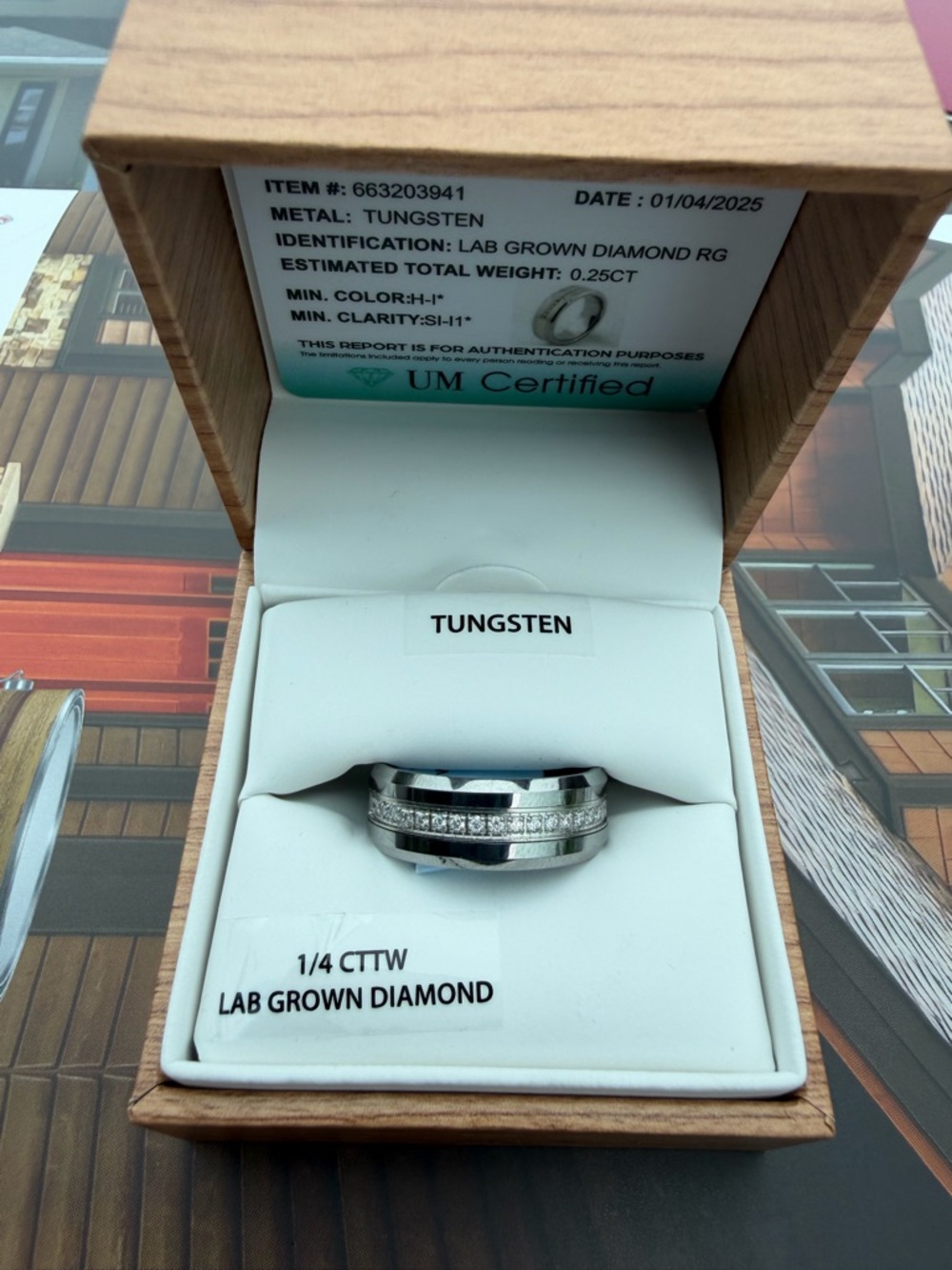 Tungsten Men's Band with Lab-Grown Diamonds - Silver